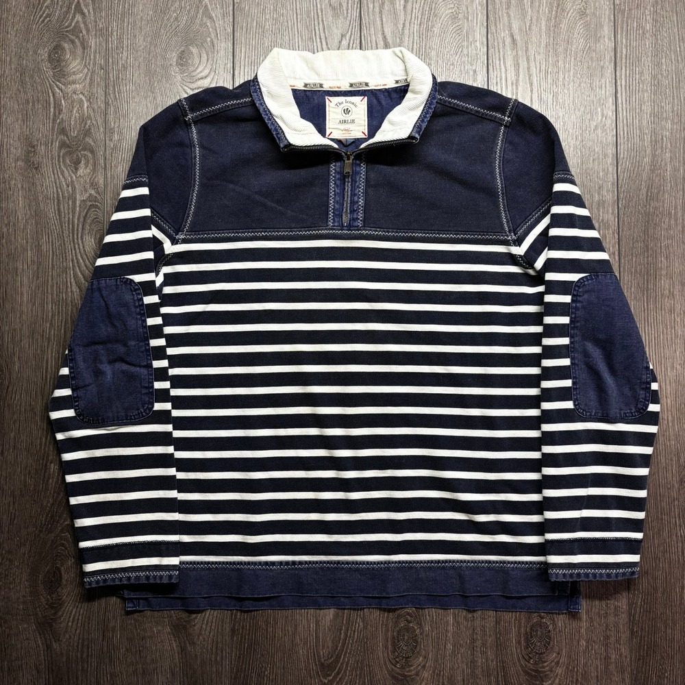 Fat Face The Iconic Airlie Sweatshirt Mens XXL Navy Blue White Striped 1/4 Zip